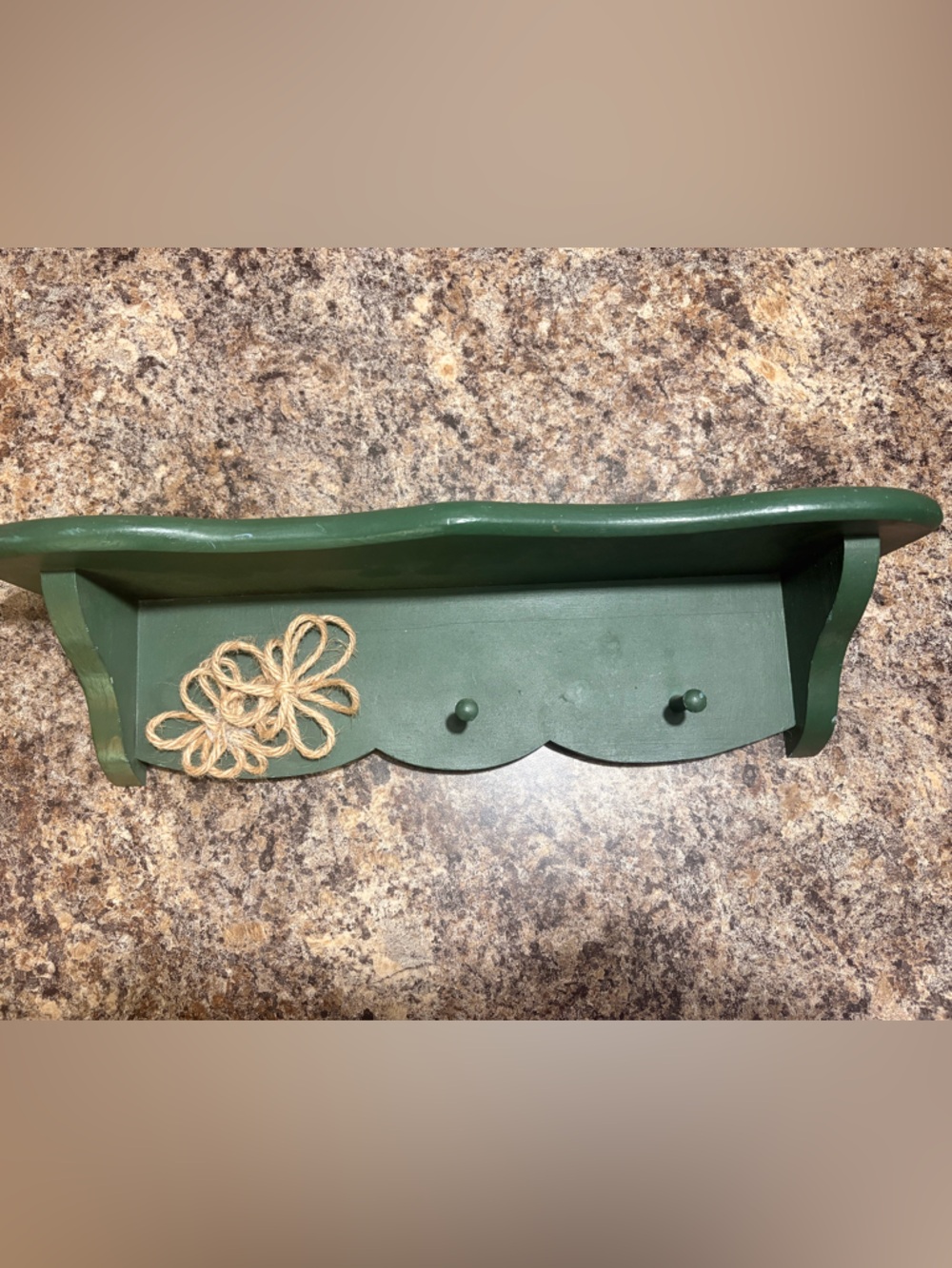 Green Decorative Wall Shelf with Rope Flower Accent